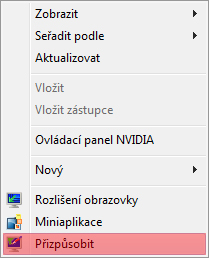 popup menu na ploše Windows