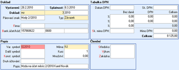 Přenos mezd do Závazků a pohledávek