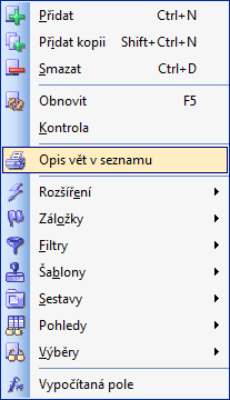 Opis vět – menu