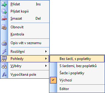 Popup menu – pohledy