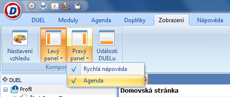 Složka Agenda – aktivace