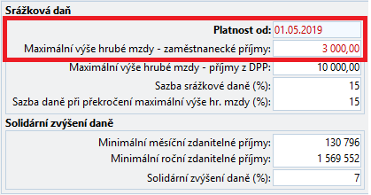 Parametry srážkové daně od května 2019.