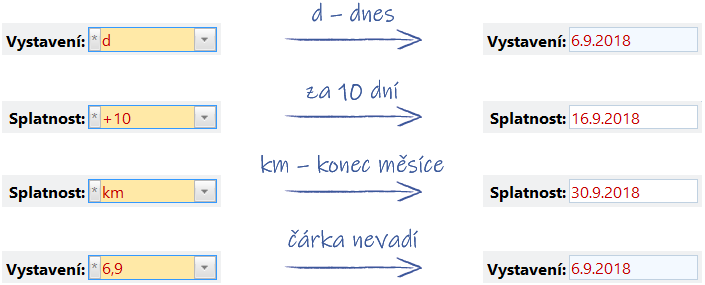 Zadávání data v DUELu.