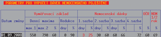 Parametry Nemocenských dávek v programu STEREO