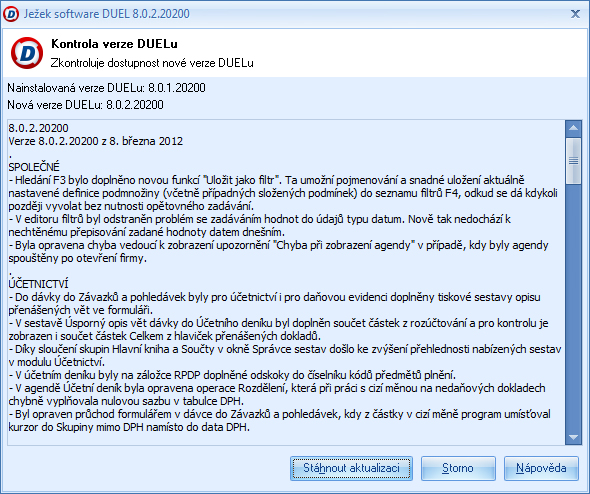 Aktualizace DUELu – seznam změn a novinek