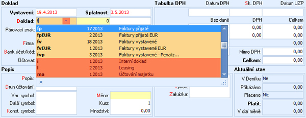 Výklopný seznam – všechny dostupné záznamy