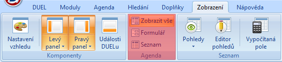 karta Zobrazení – sekce Agenda