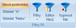 Záložka Hledání – podmínky filtrování