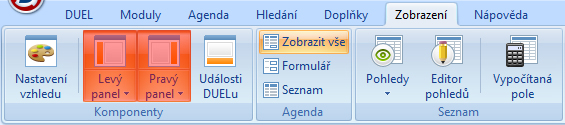 karta Zobrazení – sekce Komponenty