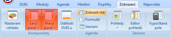 karta Zobrazení – sekce Komponenty