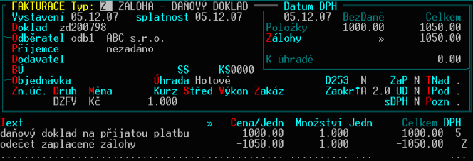 Zaplacené zálohy v roce 2007 a vyúčtování v novém roce v souvislosti se změnou snížené sazby DPH
