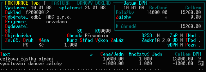 Zaplacené zálohy v roce 2007 a vyúčtování v novém roce v souvislosti se změnou snížené sazby DPH