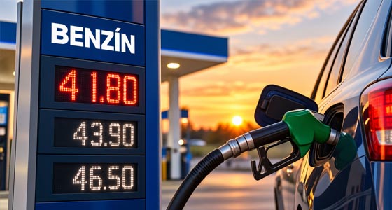 Čerpací stanice a stojan s benzínem.