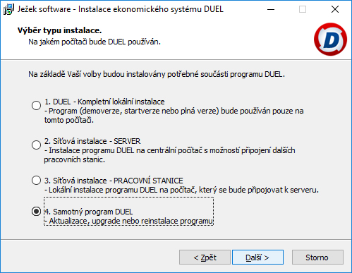 Volba instalace.