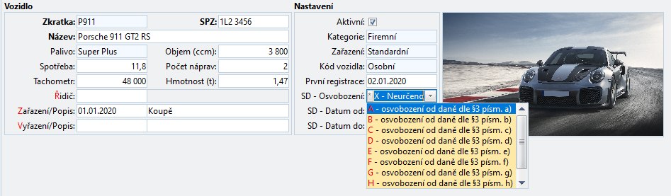 Evidence vozidel pro osovobození od silniční daně