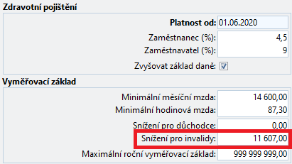 Snížení vyměřovacího základu pro invalidy
